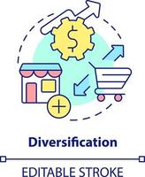 diversificación concepto icono. ofrecimiento nuevo productos motivo para fusión resumen idea Delgado línea ilustración. aislado contorno dibujo. editable carrera vector