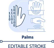 Palms light blue concept icon. Biometric identification technology abstract idea thin line illustration. Palm vein scan. Isolated outline drawing. Editable stroke vector