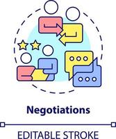 Negotiations concept icon. Business discussion. Compromise. Stage of merger abstract idea thin line illustration. Isolated outline drawing. Editable stroke vector