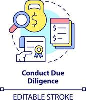 Conduct due diligence concept icon. Documents and files research. Stage of merger abstract idea thin line illustration. Isolated outline drawing. Editable stroke vector