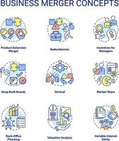 Business merger and consolidation concept icons set. Companies integration idea thin line color illustrations. Isolated symbols. Editable stroke vector