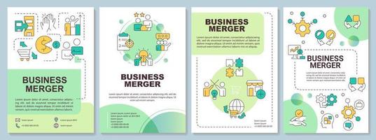 Business merger green brochure template. Consolidation. Leaflet design with linear icons. Editable 4 vector layouts for presentation, annual reports