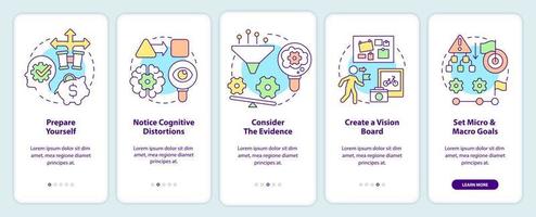 Adaptability tips onboarding mobile app screen. Embrace changes walkthrough 5 steps editable graphic instructions with linear concepts. UI, UX, GUI template vector