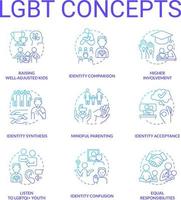 LGBT blue gradient concept icons set. Culture and movement. Gender and identity. LGBTQ community idea thin line color illustrations. Isolated symbols vector
