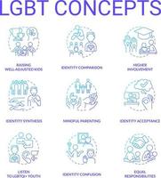 LGBT blue gradient concept icons set. Culture and movement. Gender and identity. LGBTQ community idea thin line color illustrations. Isolated symbols vector