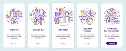 Adaptability enemies in HR onboarding mobile app screen. Employment walkthrough 5 steps editable graphic instructions with linear concepts. UI, UX, GUI template vector