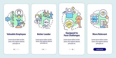 Benefits of workplace adaptability onboarding mobile app screen. Walkthrough 4 steps editable graphic instructions with linear concepts. UI, UX, GUI template vector