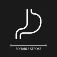 Stomach pixel perfect white linear ui icon for dark theme. Digestion. Gastrointestinal tract. Vector line pictogram. Isolated user interface symbol for night mode. Editable stroke