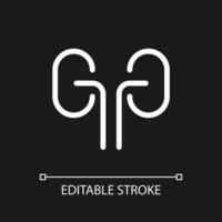 Kidneys pixel perfect white linear ui icon for dark theme. Organ transplantation. Urinary system. Vector line pictogram. Isolated user interface symbol for night mode. Editable stroke