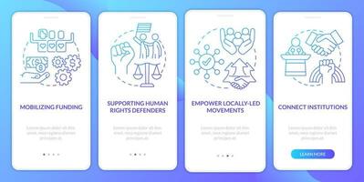 State support of LGBT blue gradient onboarding mobile app screen. Walkthrough 4 steps graphic instructions with linear concepts. UI, UX, GUI template vector