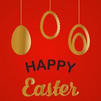 Easter card, Happy Easter, in gold design on a red background. vector