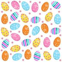 sin costura Pascua de Resurrección antecedentes con vistoso Pascua de Resurrección huevos y flores en un blanco antecedentes. vector