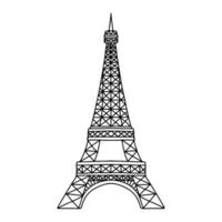 Eiffel Tower in hand drawn doodle style. Vector illustration isolated on white background.