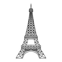 Eiffel Tower in hand drawn doodle style. Vector illustration isolated on white background.