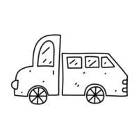 Cute car in hand drawn doodle style. Vector illustration of transport element isolated on white background. Coloring page.