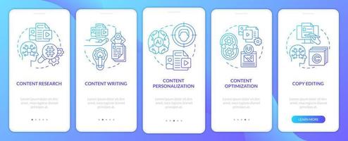 AI in content blue gradient onboarding mobile app screen. Business online walkthrough 5 steps graphic instructions with linear concepts. UI, UX, GUI template vector