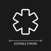 Star of life pixel perfect white linear ui icon for dark theme. Ambulance. Medical services. Vector line pictogram. Isolated user interface symbol for night mode. Editable stroke