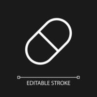 Capsule pixel perfect white linear ui icon for dark theme. Oral medication. Pill prescript. Vector line pictogram. Isolated user interface symbol for night mode. Editable stroke