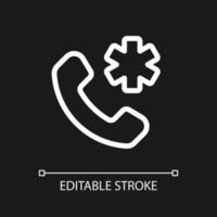 Calling emergency pixel perfect white linear ui icon for dark theme. Urgent first aid. Vector line pictogram. Isolated user interface symbol for night mode. Editable stroke