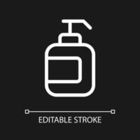 Hand sanitizer pixel perfect white linear ui icon for dark theme. Disinfectant. Pump bottle. Vector line pictogram. Isolated user interface symbol for night mode. Editable stroke