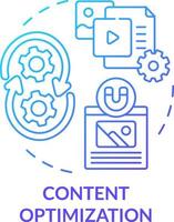 contenido mejoramiento azul degradado concepto icono. seo analítica. ai tecnología en márketing resumen idea Delgado línea ilustración. aislado contorno dibujo vector