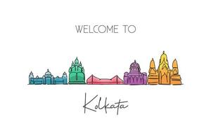 un dibujo de una sola línea del horizonte de la ciudad de kolkata, india. paisaje histórico de la ciudad en el mundo. mejor destino de vacaciones. trazo editable moda línea continua dibujar diseño gráfico vectorial ilustración vector