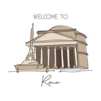 One single line drawing Pantheon landmark. Iconic ancient temple in Rome Italy. Tourism travel postcard home wall decor art poster print concept. Trendy continuous line draw design vector illustration