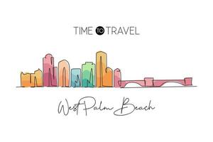 Single continuous line drawing West Palm Beach skyline, Florida. Famous city scraper landscape. World travel home wall decor art poster print concept. Modern one line draw design vector illustration