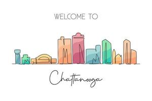 dibujo de una sola línea del horizonte de la ciudad de chattanooga, tennessee. paisaje de la ciudad histórica mundial. mejor postal de destino de vacaciones. Ilustración de vector de diseño de dibujo de línea continua de moda de trazo editable