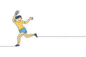 un dibujo de línea continua de una joven jugadora de tenis de mesa activa para atrapar la pelota. concepto de deporte competitivo. ilustración vectorial de diseño de dibujo de una sola línea para el cartel del campeonato de ping pong vector