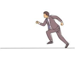 único dibujo continuo de una sola línea de un joven empresario enérgico sprint corriendo en la calle para llegar a la línea de meta. Concepto de competencia de carrera de negocios ilustración de vector de diseño de dibujo de una línea