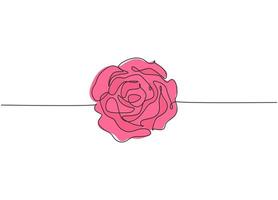 Single continuous line drawing of beautiful fresh romantic rose flower. Trendy greeting card, invitation, logo, banner, poster concept one line draw design vector graphic illustration