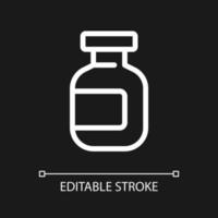 Medication bottle pixel perfect white linear ui icon for dark theme. Drug package. Liquid remedy. Vector line pictogram. Isolated user interface symbol for night mode. Editable stroke