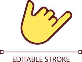 Shaka sign pixel perfect RGB color icon. Call me. Greeting gesture. Non verbal communication. Isolated vector illustration. Simple filled line drawing. Editable stroke