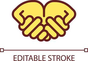Begging hands pixel perfect RGB color icon. Asking for help. Body language. Communication. Isolated vector illustration. Simple filled line drawing. Editable stroke
