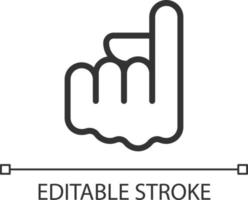 Index finger pointing up pixel perfect linear icon. Upward direction. Hand gesture. Thin line illustration. Contour symbol. Vector outline drawing. Editable stroke