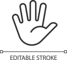 Hand with splayed fingers pixel perfect linear icon. Non verbal communication. Body language. Thin line illustration. Contour symbol. Vector outline drawing. Editable stroke