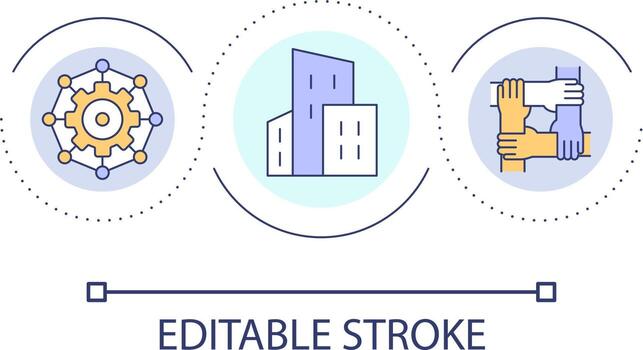 conglomerado negocio lazo concepto icono. cooperativa organizaciones resumen idea Delgado línea ilustración. edificio relaciones aislado contorno dibujo. editable carrera vector