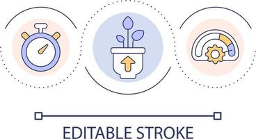 necesitar hora para puesta en marcha edificio lazo concepto icono. sostenible negocio crecimiento resumen idea Delgado línea ilustración. actuación indicador. aislado contorno dibujo. editable carrera vector