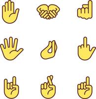 Gestures expression pixel perfect RGB color icons set. Non verbal communication. System of visual symbols. Isolated vector illustrations. Simple filled line drawings collection. Editable stroke