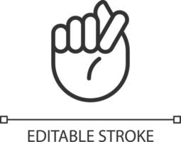 Fig sign pixel perfect linear icon. Offensive hand gesture. Obscene non verbal communication. Thin line illustration. Contour symbol. Vector outline drawing. Editable stroke