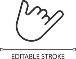 Shaka sign pixel perfect linear icon. Call me. Greeting gesture. Non verbal communication. Thin line illustration. Contour symbol. Vector outline drawing. Editable stroke