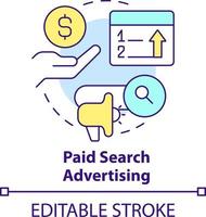 Paid search advertising concept icon. Type of digital ads abstract idea thin line illustration. Build brand awareness. Isolated outline drawing. Editable stroke vector