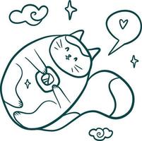 Asian food Collection clip art. Kawaii big cat with sushi illustration vector