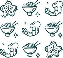 Asian food Collection clip art. Shrimp, sakura and udon pattern vector