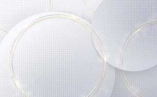 Abstract gradient white and gray template of tech circle decoration with rounded halftone. Overlapping with golden round decoration background. vector