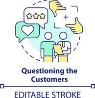 Questioning customers concept icon. Advertising approach abstract idea thin line illustration. Customer satisfaction. Isolated outline drawing. Editable stroke vector