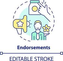Endorsements concept icon. Advertisement campaign element abstract idea thin line illustration. Advertising technique. Isolated outline drawing. Editable stroke vector