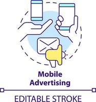 Mobile advertising concept icon. Type of digital ads abstract idea thin line illustration. Build product awareness. Isolated outline drawing. Editable stroke vector