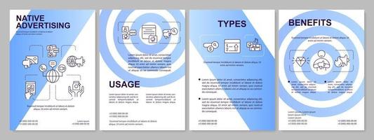 Native advertising tactic blue gradient brochure template. Aesthetic ads. Leaflet design with linear icons. 4 vector layouts for presentation, annual reports